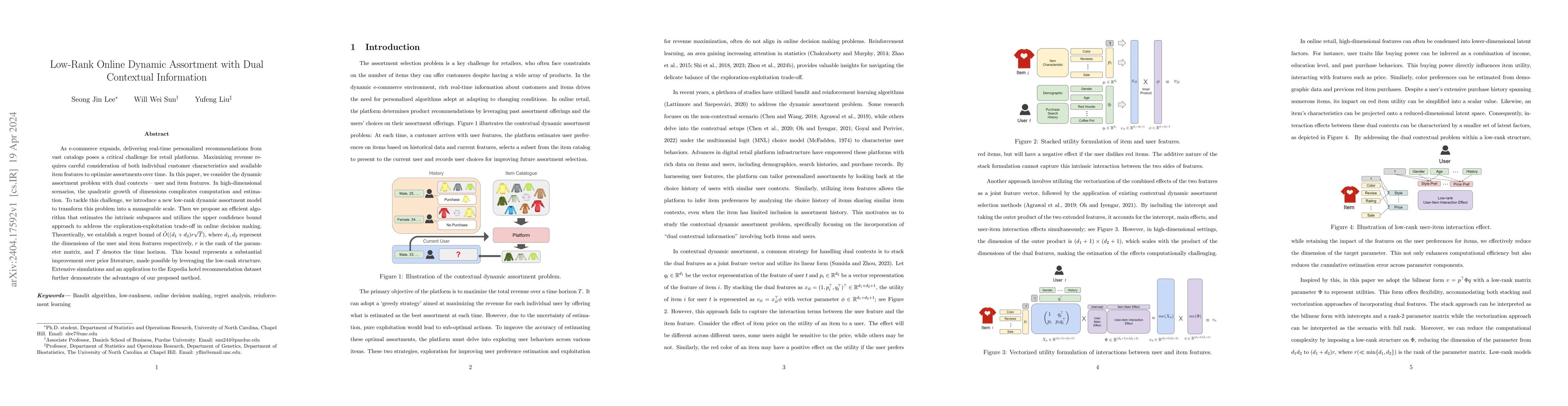 Thumbnail for Low-Rank Online Dynamic Assortment with Dual Contextual Information