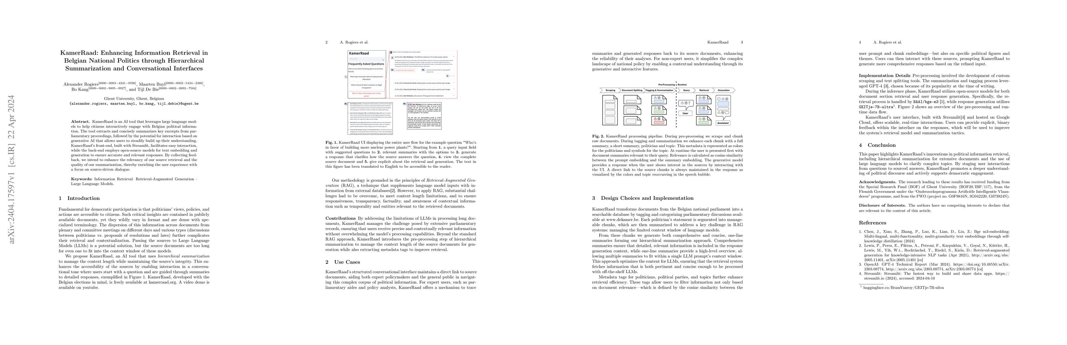 Thumbnail for KamerRaad: Enhancing Information Retrieval in Belgian National Politics
  through Hierarchical Summarization and Conversational Interfaces