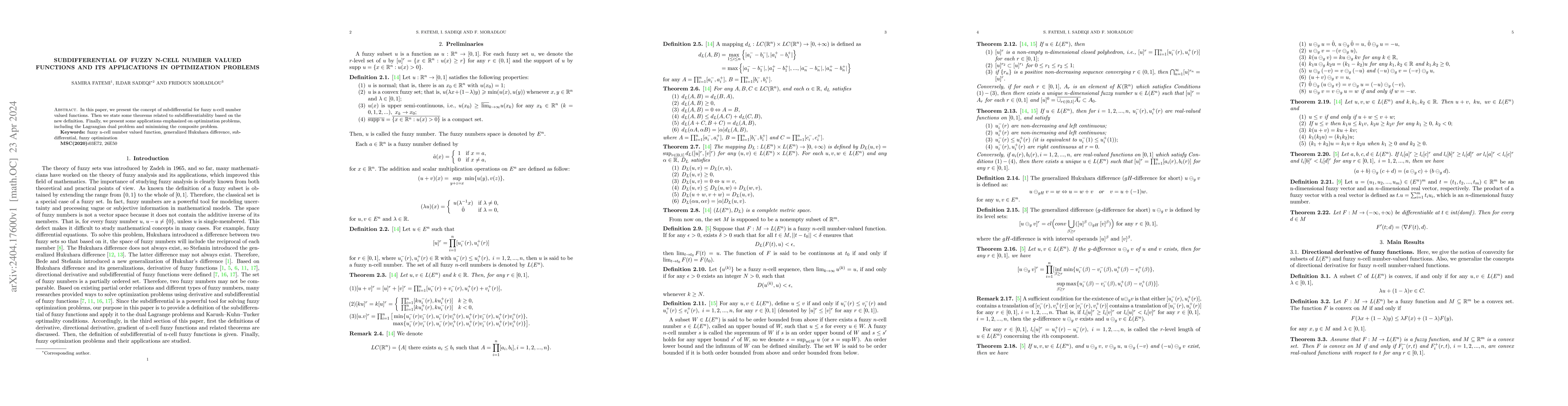 Thumbnail for Subdifferential of fuzzy n-cell number valued functions and its
  applications in optimization problems