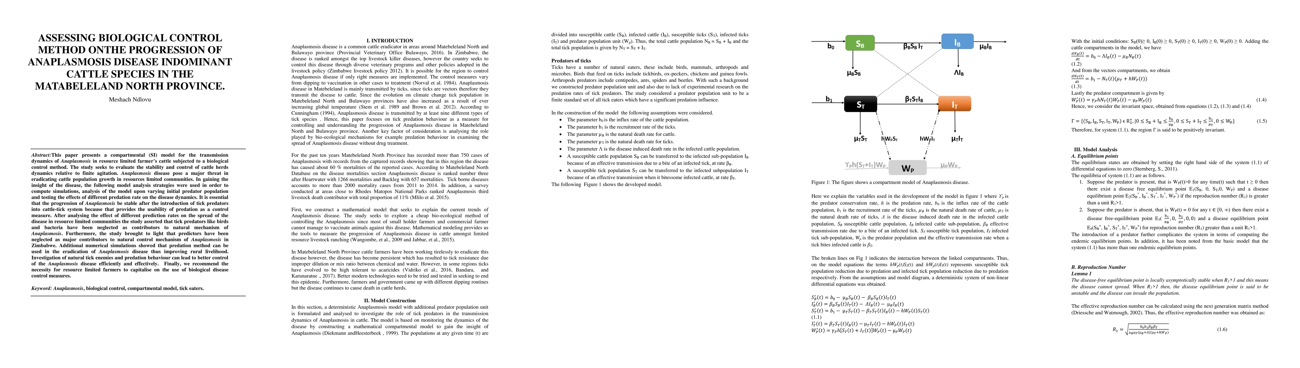 Thumbnail for Assessing biological control method on the progression of anaplasmosis
  disease in dominant cattle species in the Matabeleland north province
  Zimbabwe