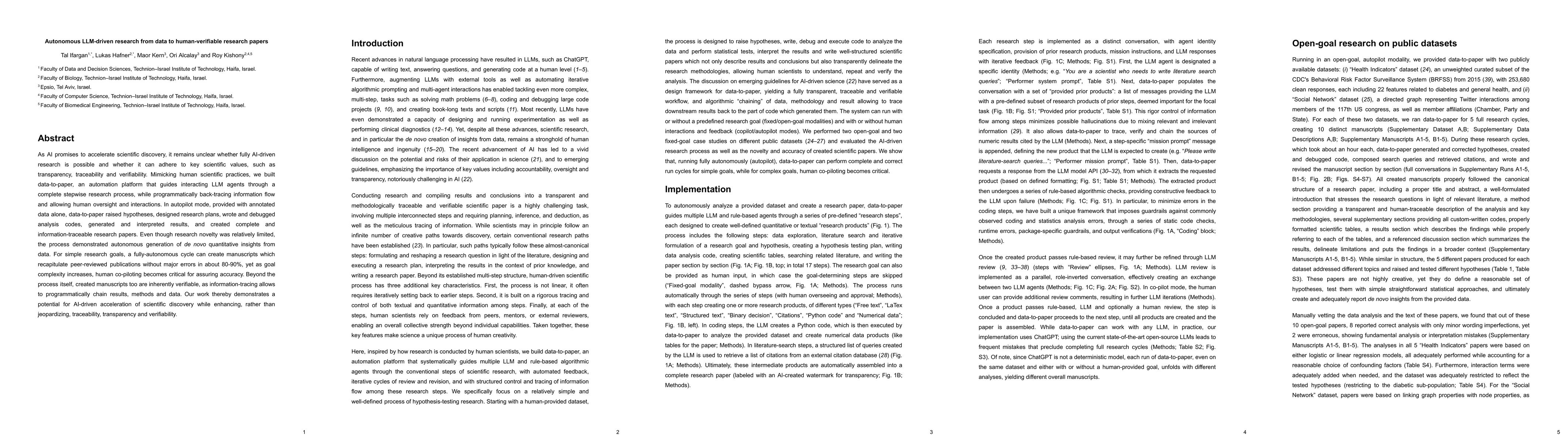 Thumbnail for Autonomous LLM-driven research from data to human-verifiable research
  papers