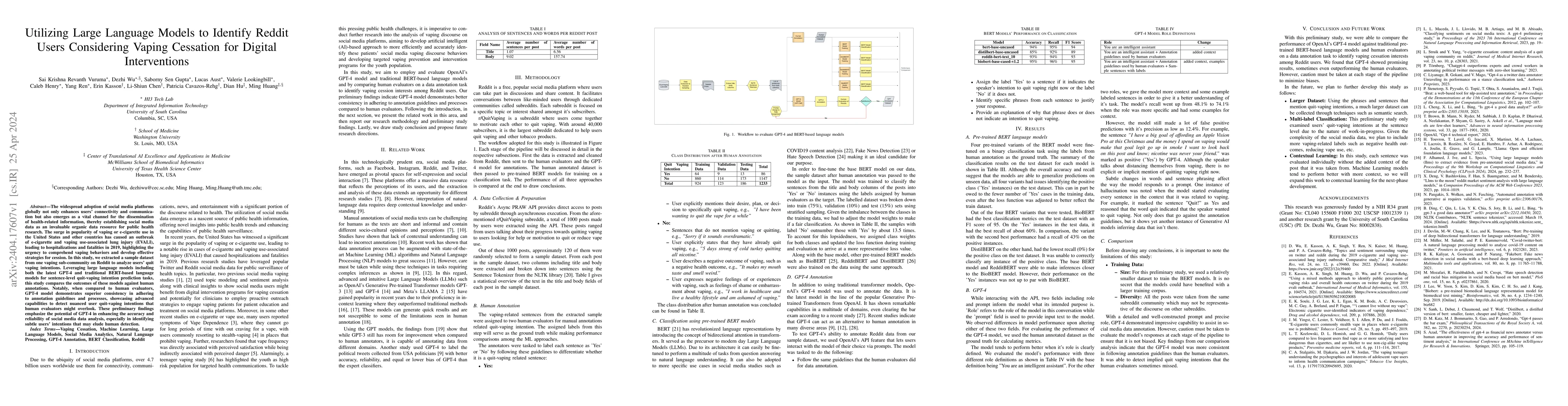 Thumbnail for Utilizing Large Language Models to Identify Reddit Users Considering
  Vaping Cessation for Digital Interventions