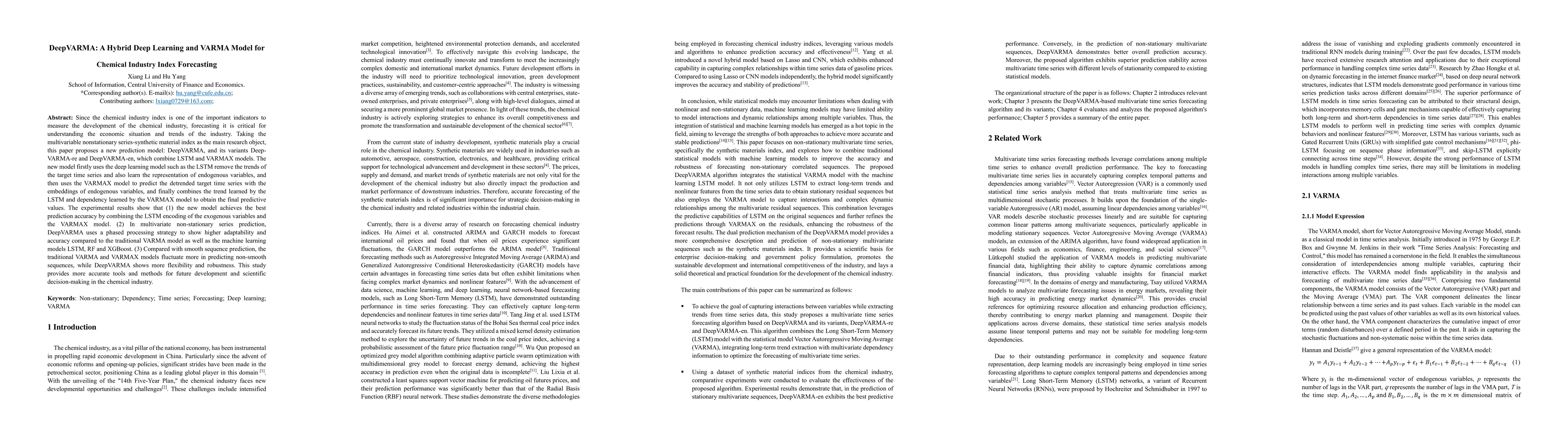 Thumbnail for DeepVARMA: A Hybrid Deep Learning and VARMA Model for Chemical Industry
  Index Forecasting