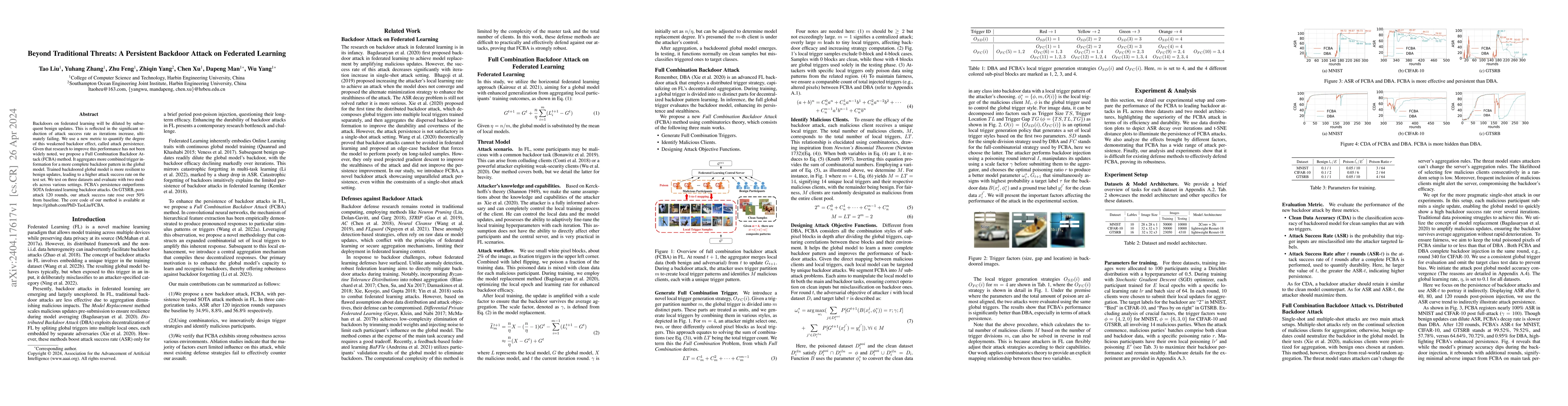 Thumbnail for Beyond Traditional Threats: A Persistent Backdoor Attack on Federated
  Learning