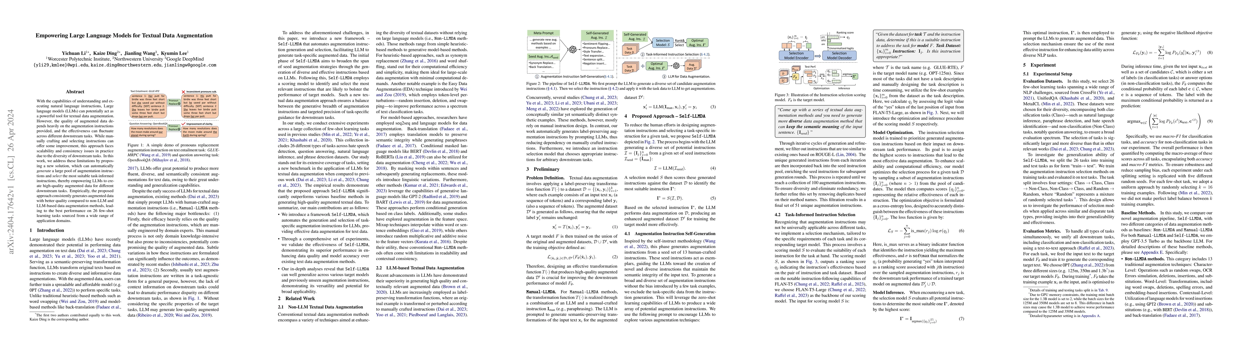Thumbnail for Empowering Large Language Models for Textual Data Augmentation