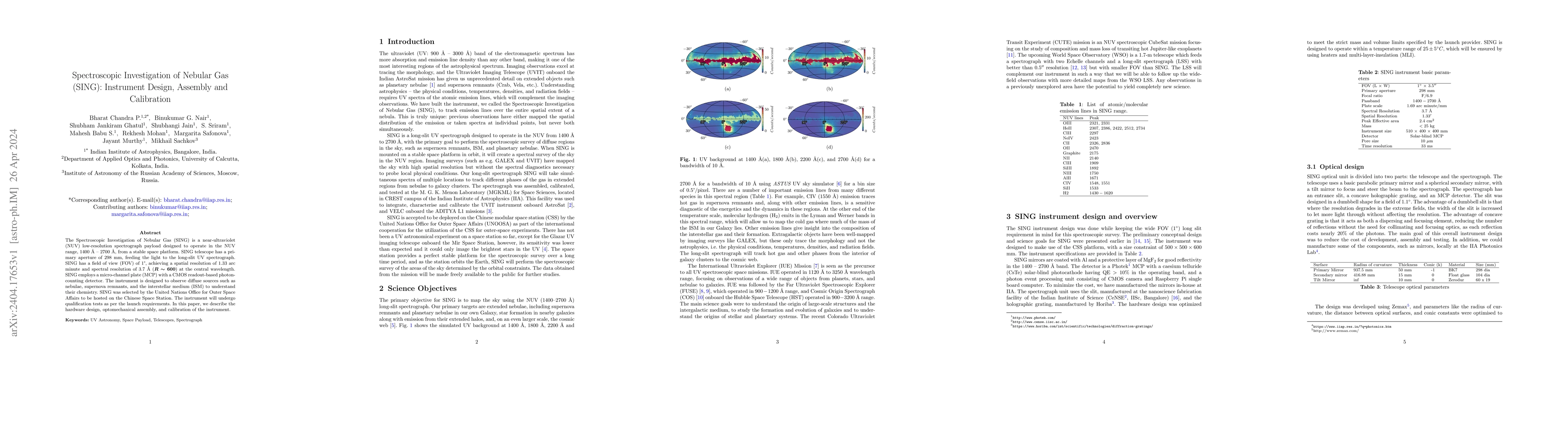 Thumbnail for Spectroscopic Investigation of Nebular Gas (SING): Instrument Design,
  Assembly and Calibration