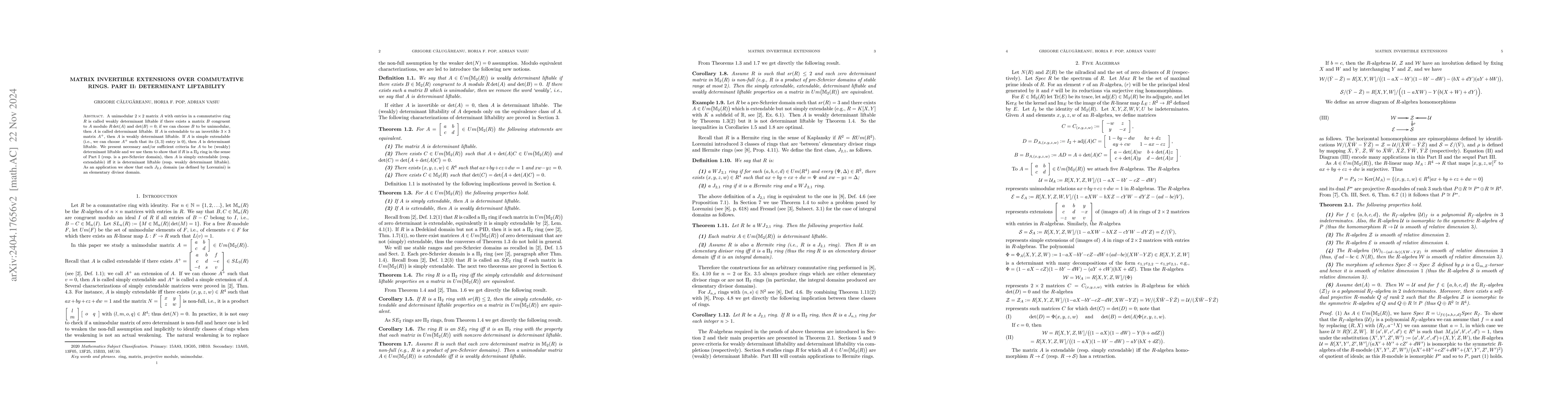 Thumbnail for Matrix invertible extensions over commutative rings. Part II:
  determinant liftability