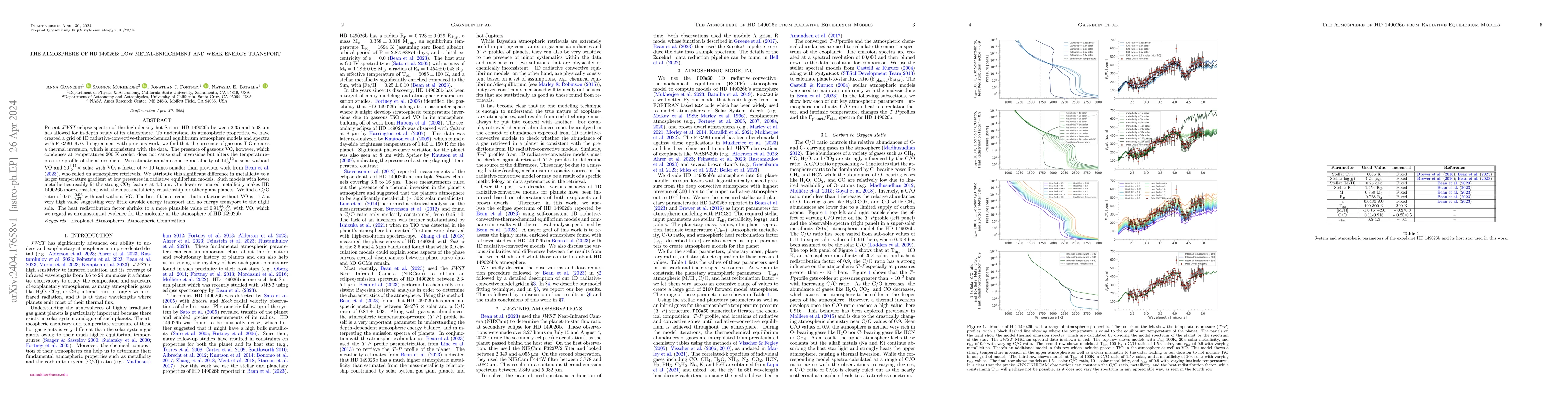 Thumbnail for The atmosphere of HD 149026b: Low metal-enrichment and weak energy
  transport