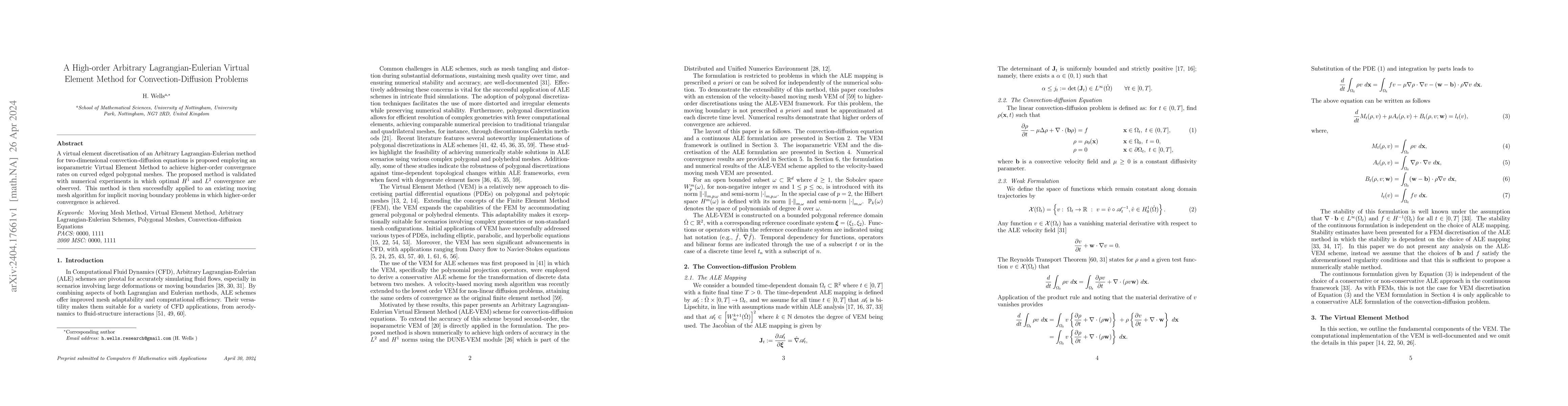 Thumbnail for A High-order Arbitrary Lagrangian-Eulerian Virtual Element Method for
  Convection-Diffusion Problems