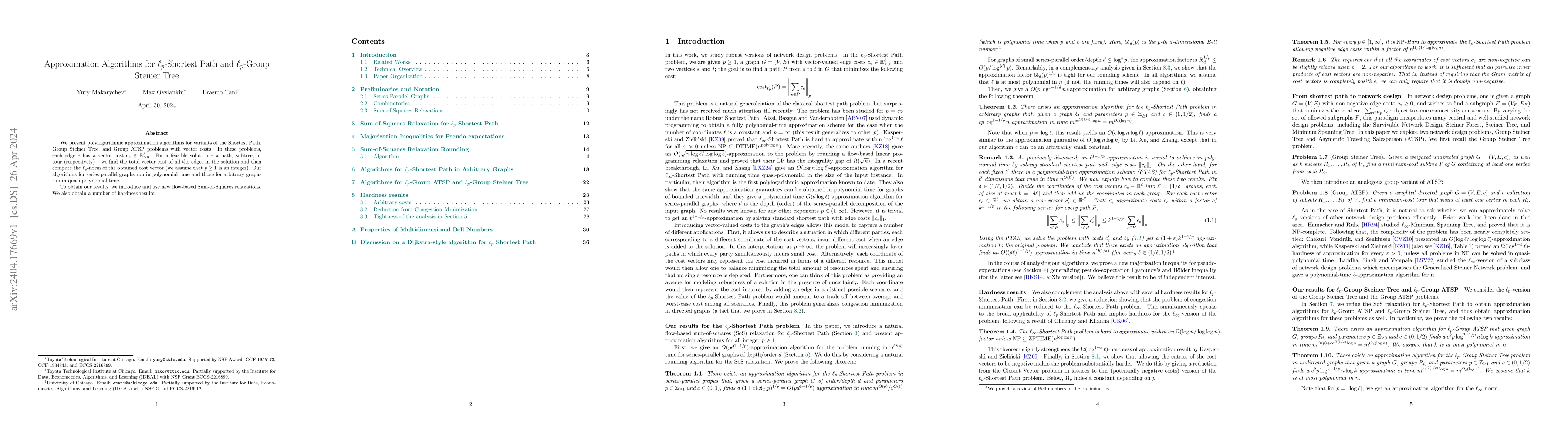 Thumbnail for Approximation Algorithms for $\ell_p$-Shortest Path and $\ell_p$-Group
  Steiner Tree