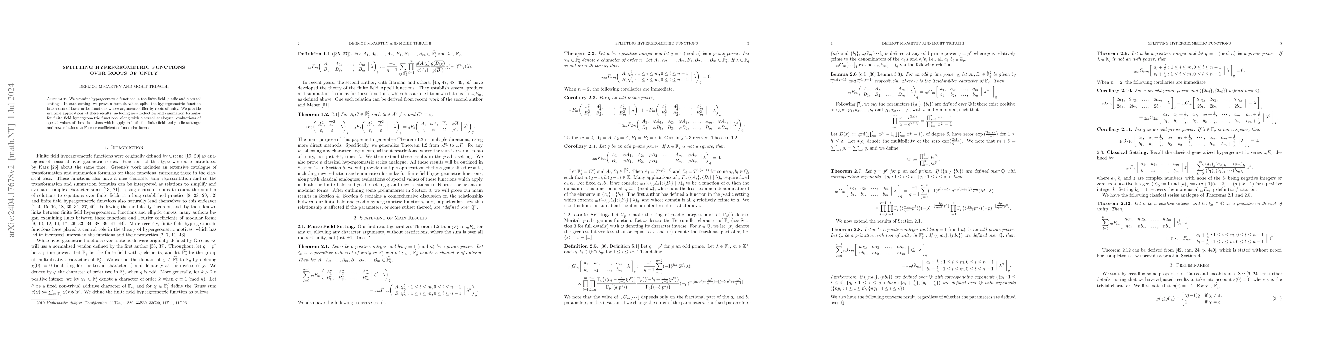 Thumbnail for Splitting Hypergeometric Functions over Roots of Unity