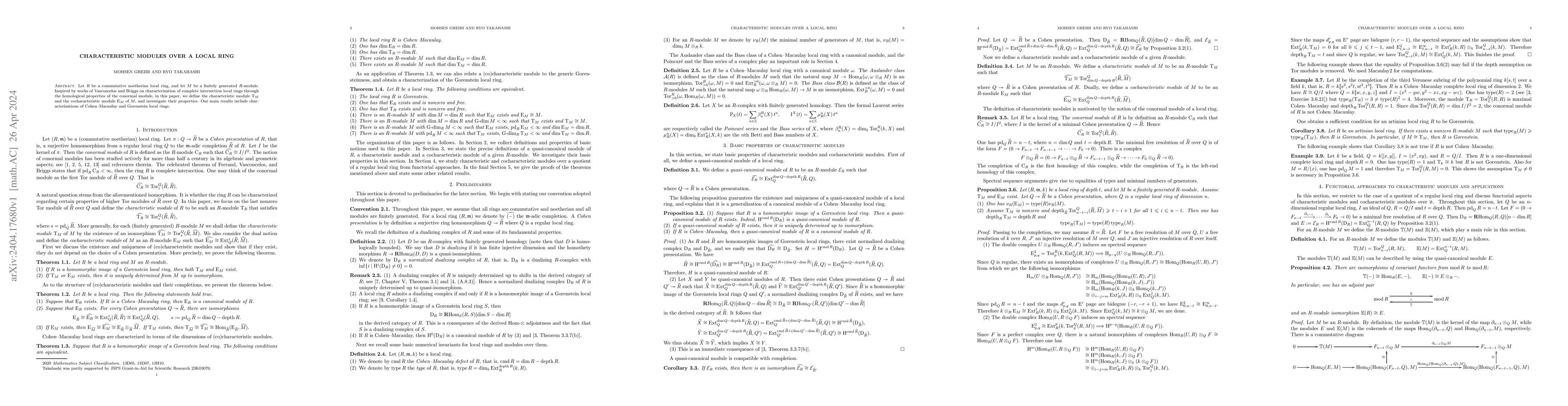 Thumbnail for Characteristic modules over a local ring