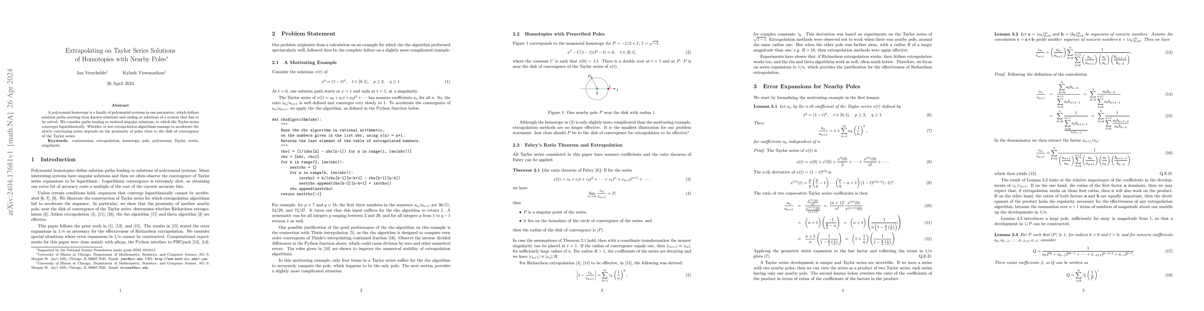 Thumbnail for Extrapolating on Taylor Series Solutions of Homotopies with Nearby Poles
