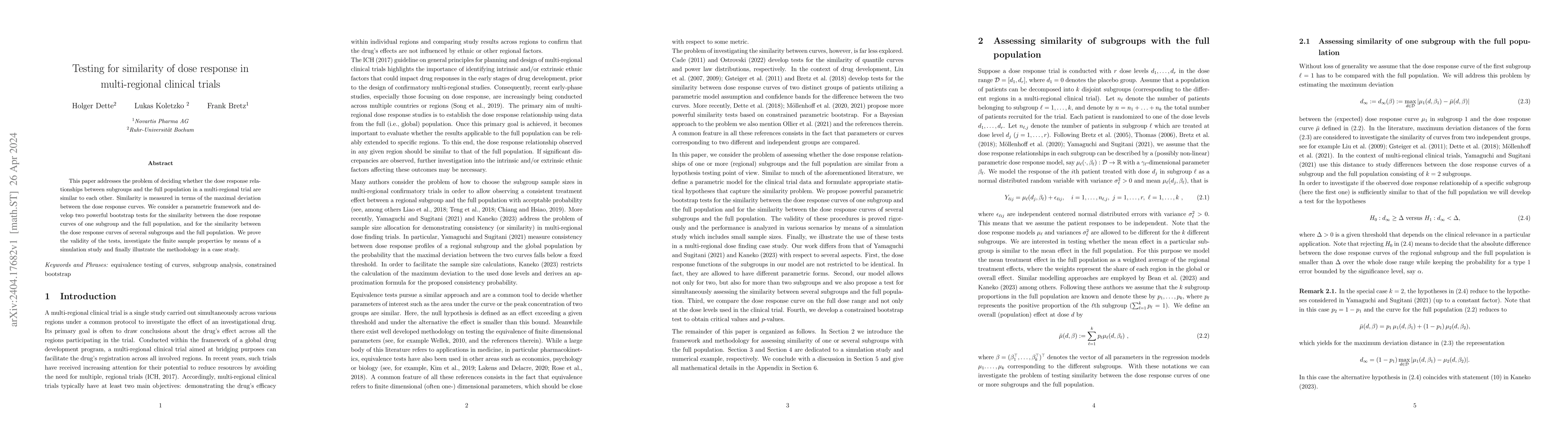 Thumbnail for Testing for similarity of dose response in multi-regional clinical
  trials