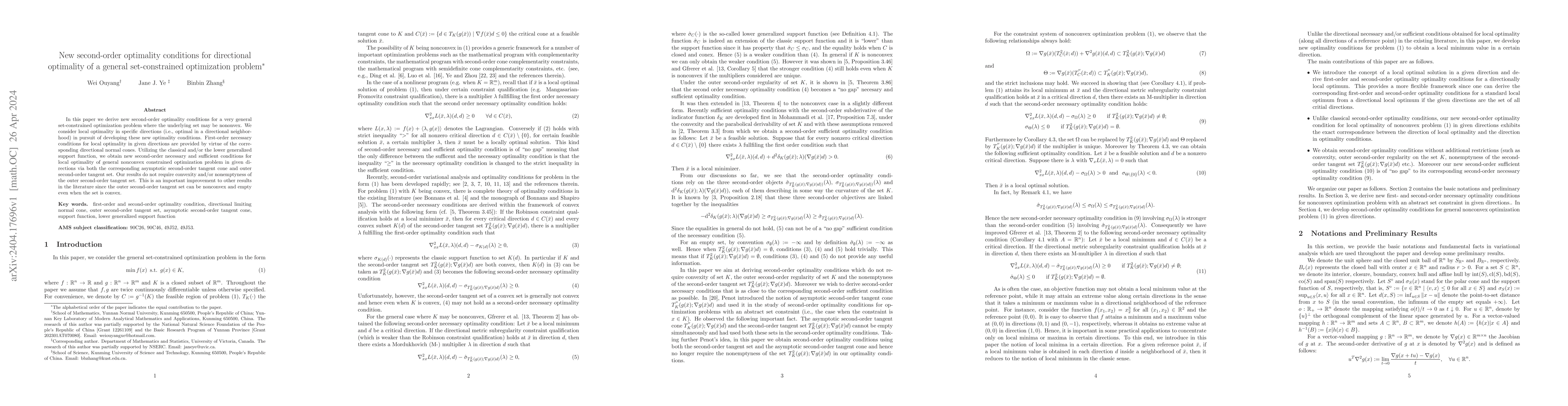 Thumbnail for New second-order optimality conditions for directional optimality of a
  general set-constrained optimization problem