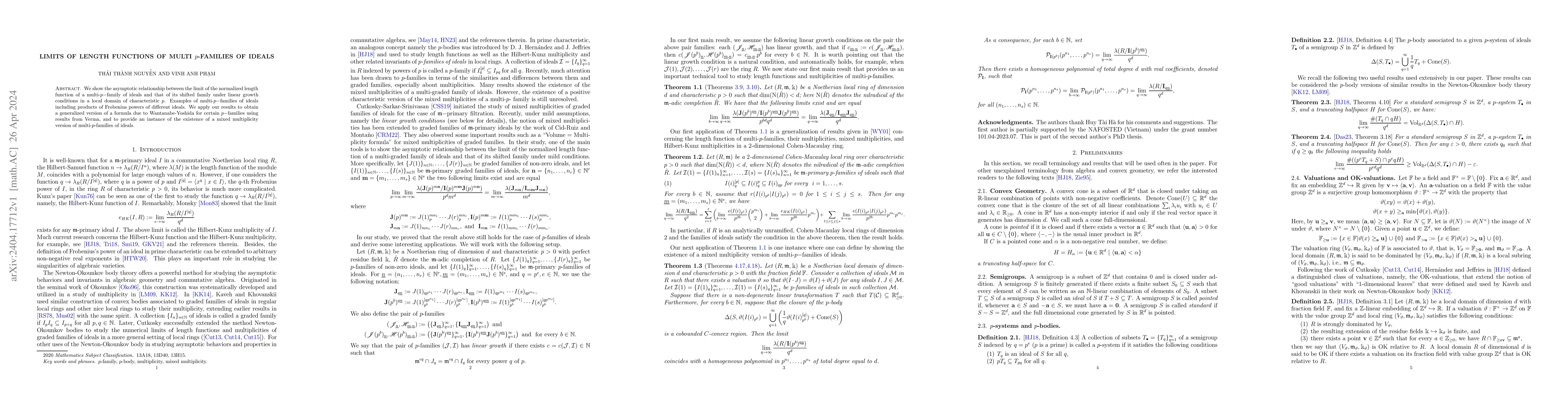 Thumbnail for Limits of length functions of multi $p$-families of ideals