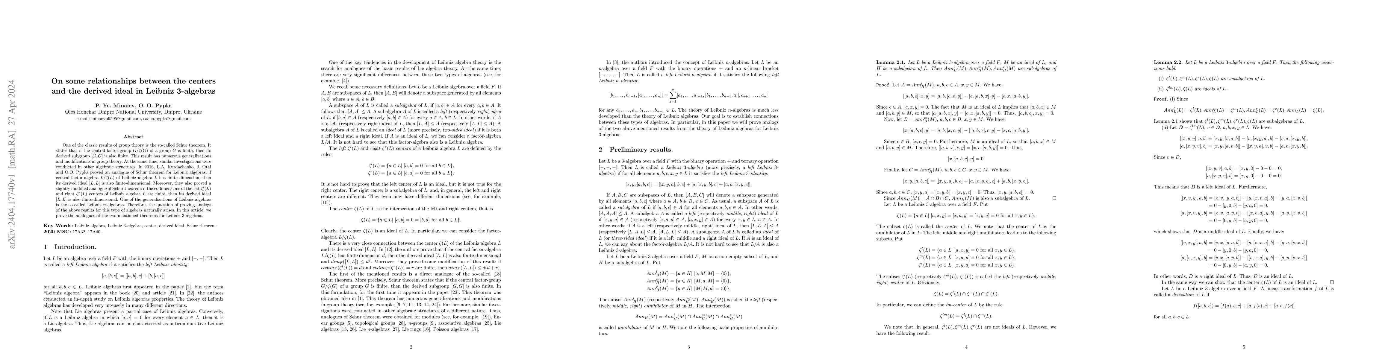 Thumbnail for On some relationships between the centers and the derived ideal in
  Leibniz 3-algebras