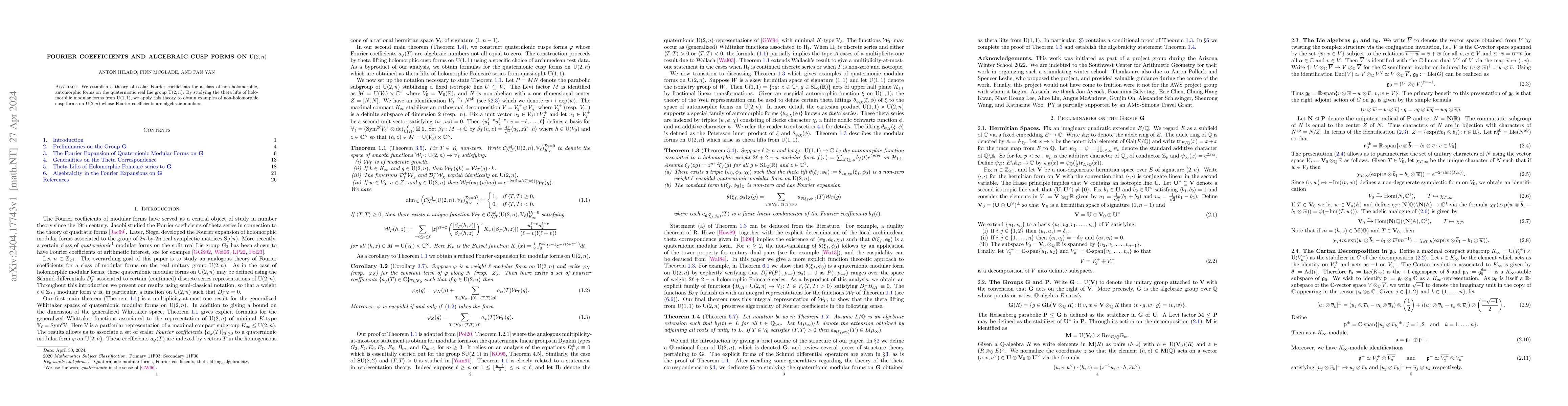 Thumbnail for Fourier Coefficients and Algebraic Cusp Forms on $\mathrm{U}(2,n)$
