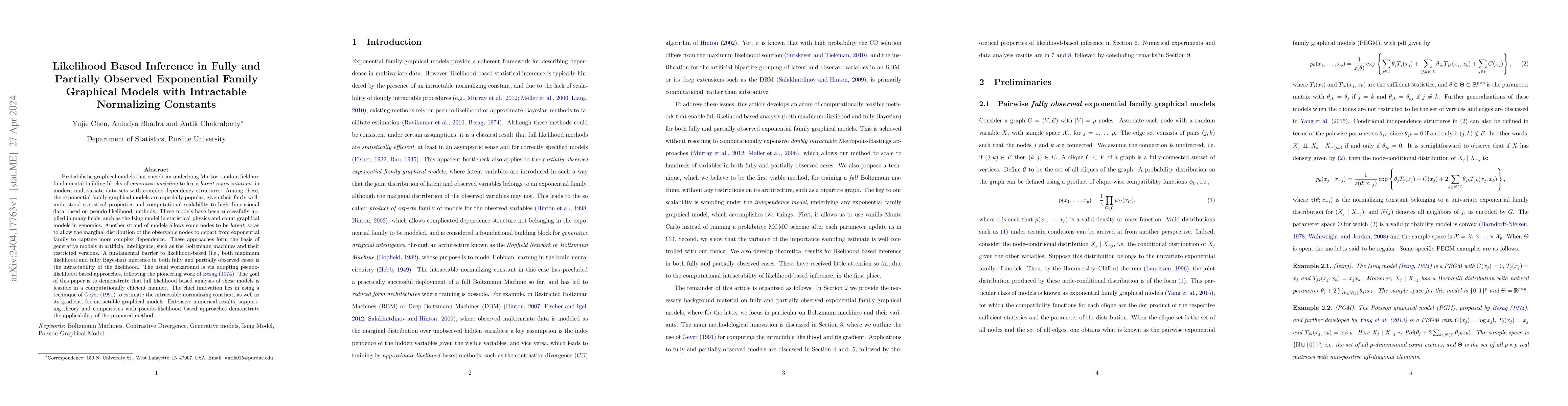 Thumbnail for Likelihood Based Inference in Fully and Partially Observed Exponential
  Family Graphical Models with Intractable Normalizing Constants