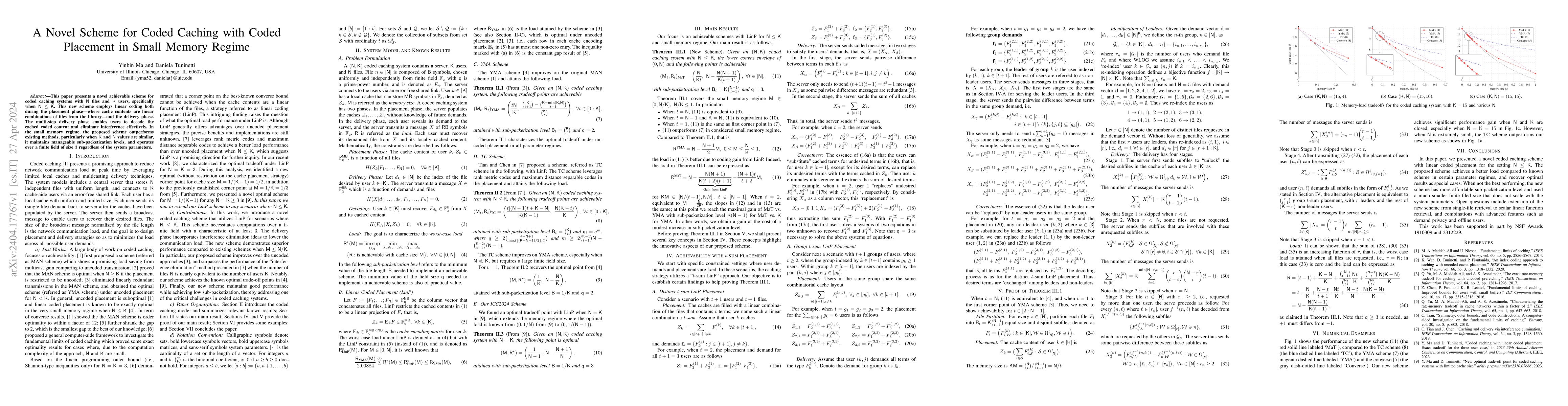 Thumbnail for A Novel Scheme for Coded Caching with Coded Placement in Small Memory
  Regime