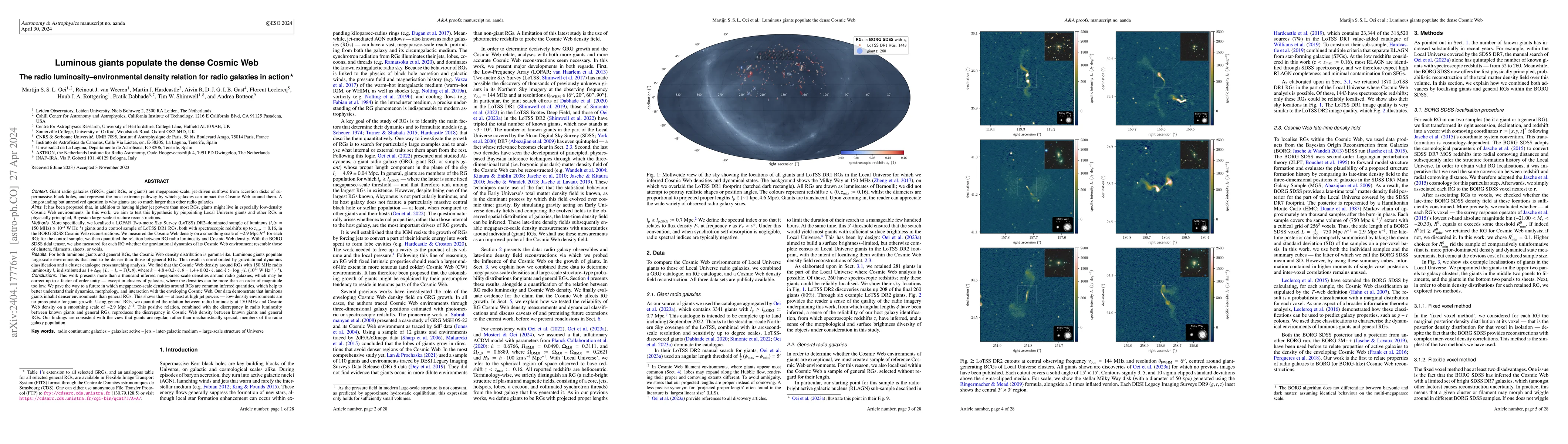 Thumbnail for Luminous giants populate the dense Cosmic Web: The radio
  luminosity-environmental density relation for radio galaxies in action