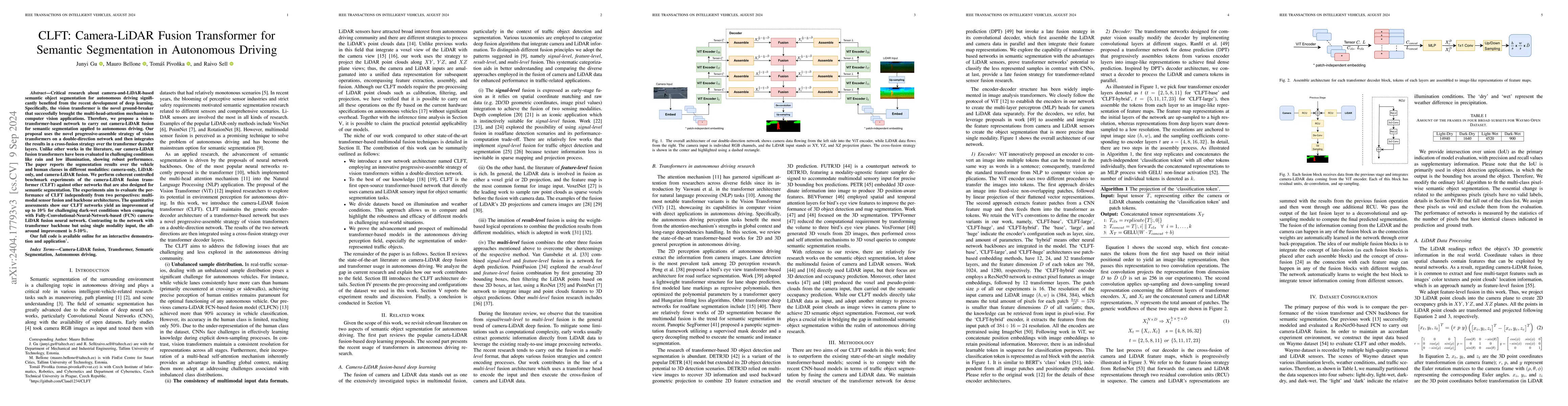 Thumbnail for CLFT: Camera-LiDAR Fusion Transformer for Semantic Segmentation in
  Autonomous Driving