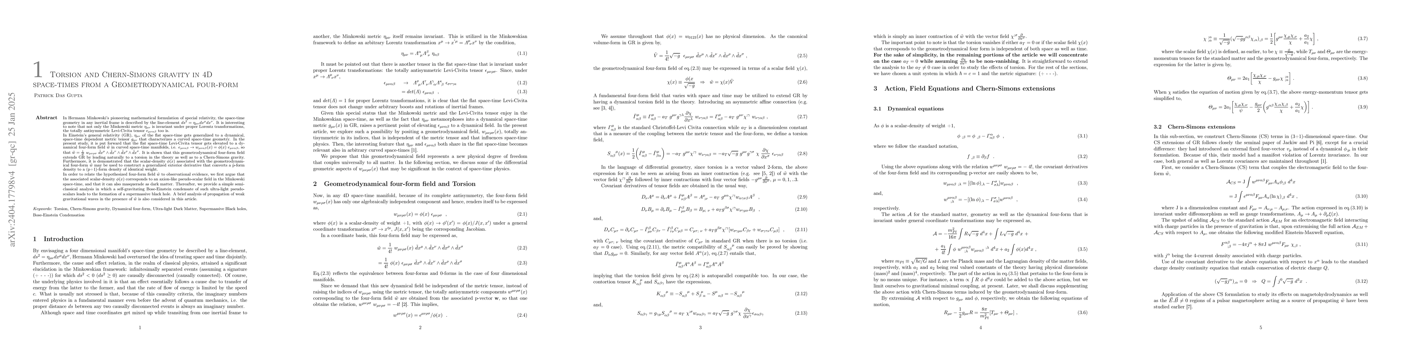 Thumbnail for Torsion and Chern-Simons gravity in 4D space-times from a
  Geometrodynamical four-form