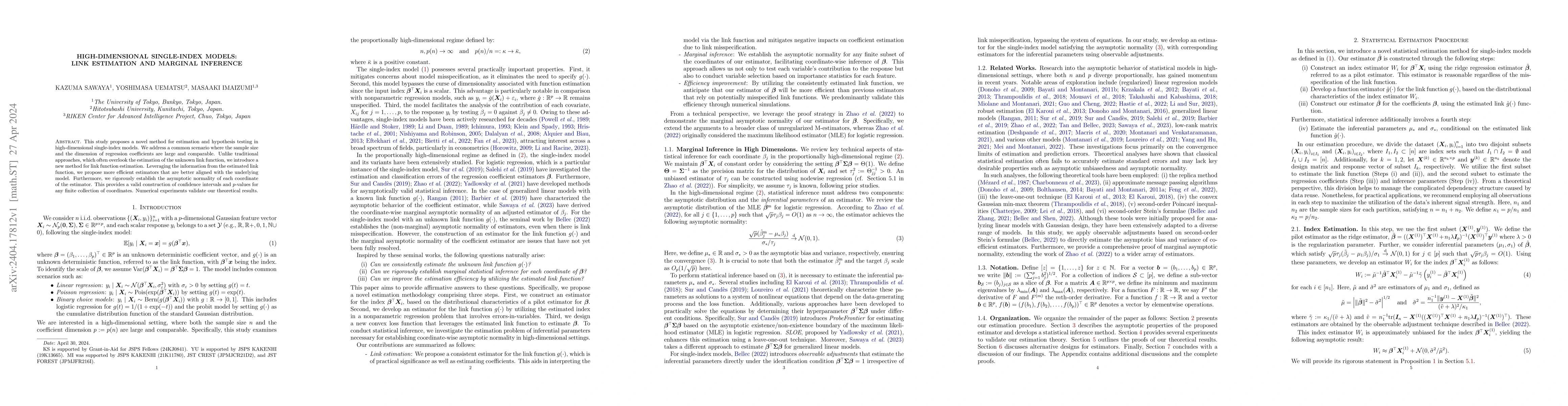 Thumbnail for High-Dimensional Single-Index Models: Link Estimation and Marginal
  Inference