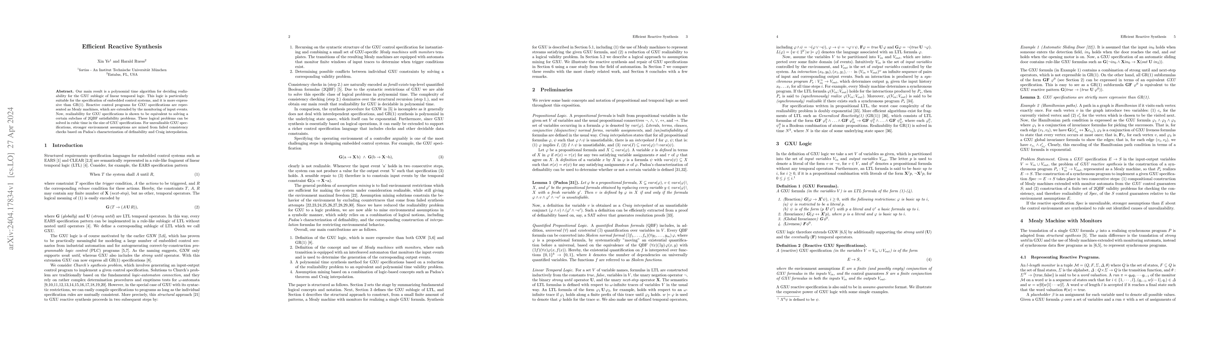 Thumbnail for Efficient Reactive Synthesis