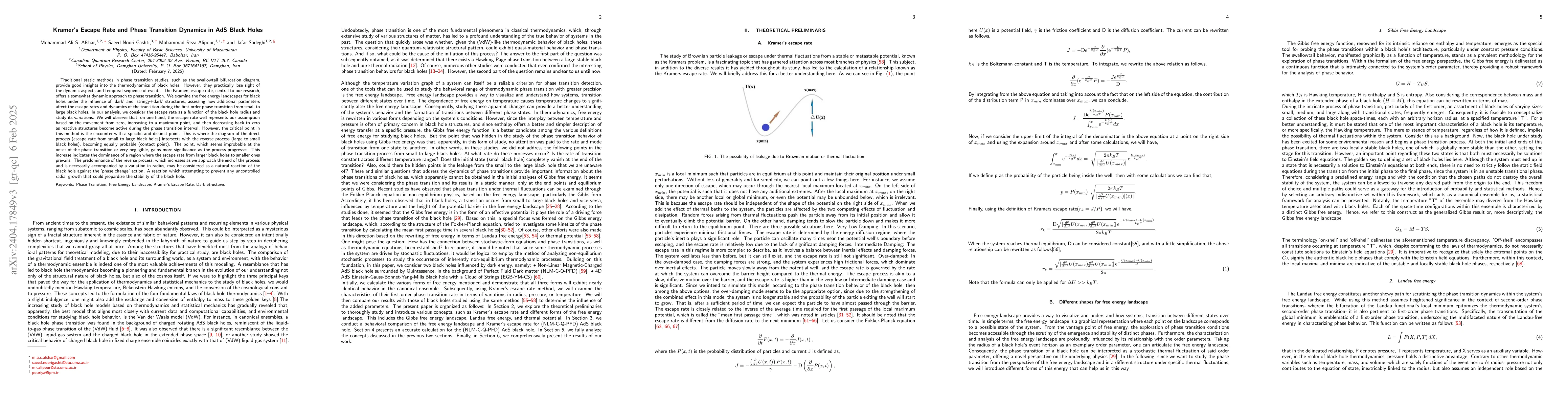 Thumbnail for Kramer's Escape Rate and Phase Transition Dynamics in AdS Black Holes
  with Dark Structures