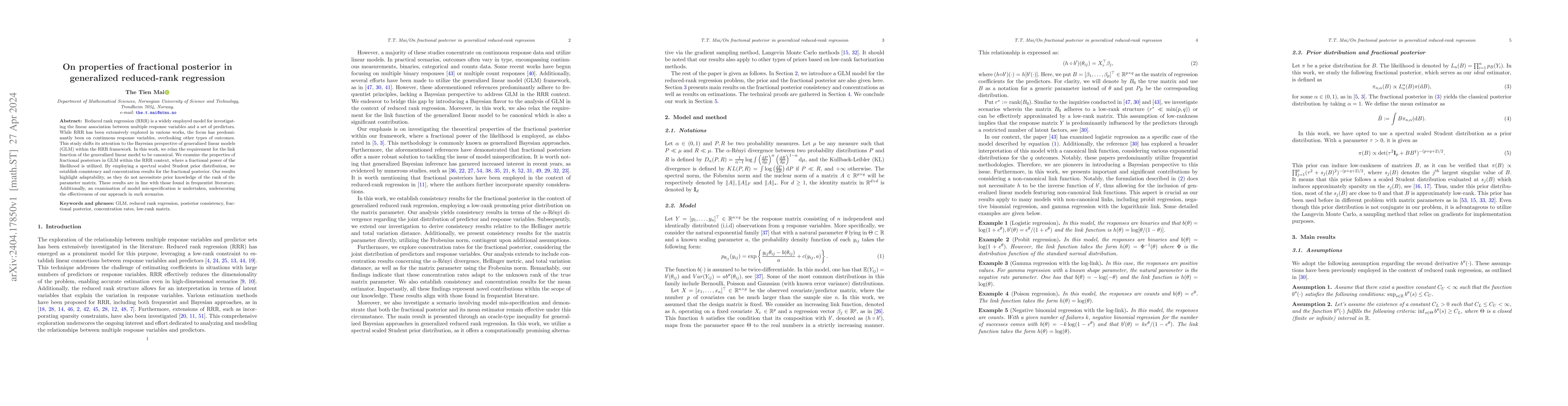 Thumbnail for On properties of fractional posterior in generalized reduced-rank
  regression
