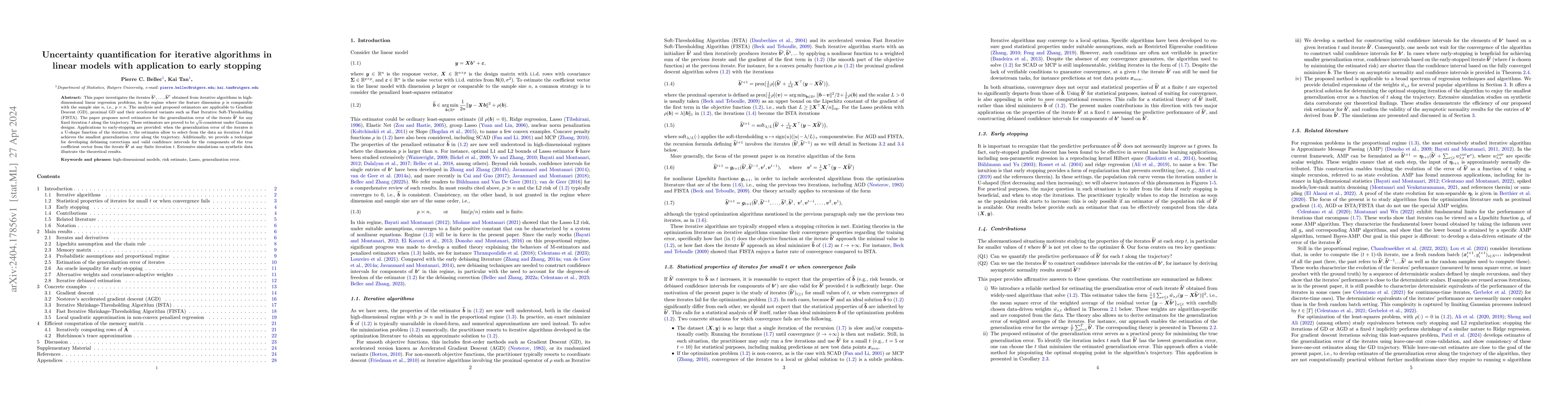 Thumbnail for Uncertainty quantification for iterative algorithms in linear models
  with application to early stopping