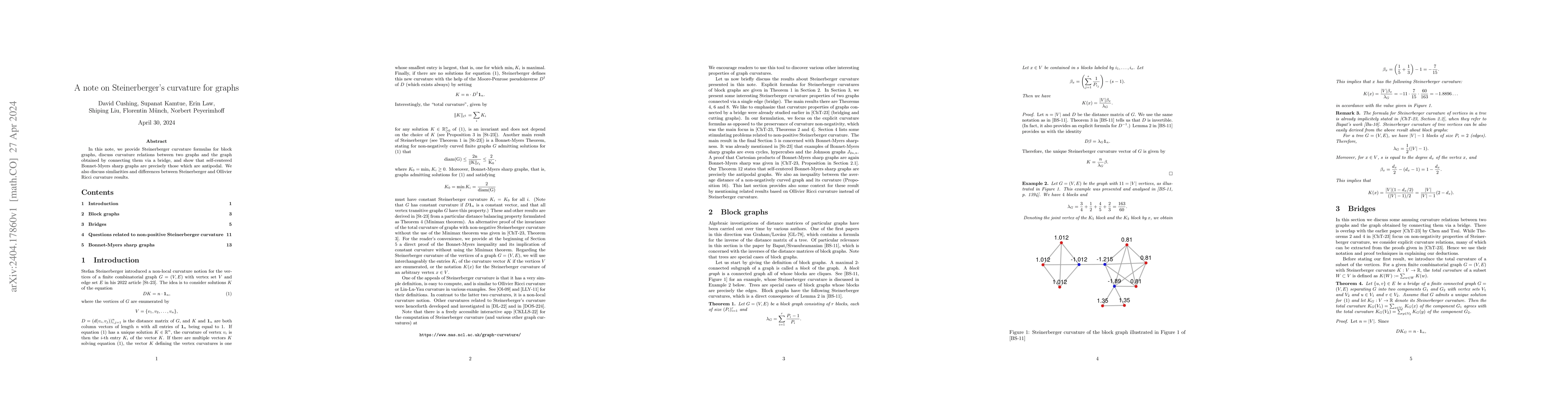 Thumbnail for A note on Steinerberger's curvature for graphs