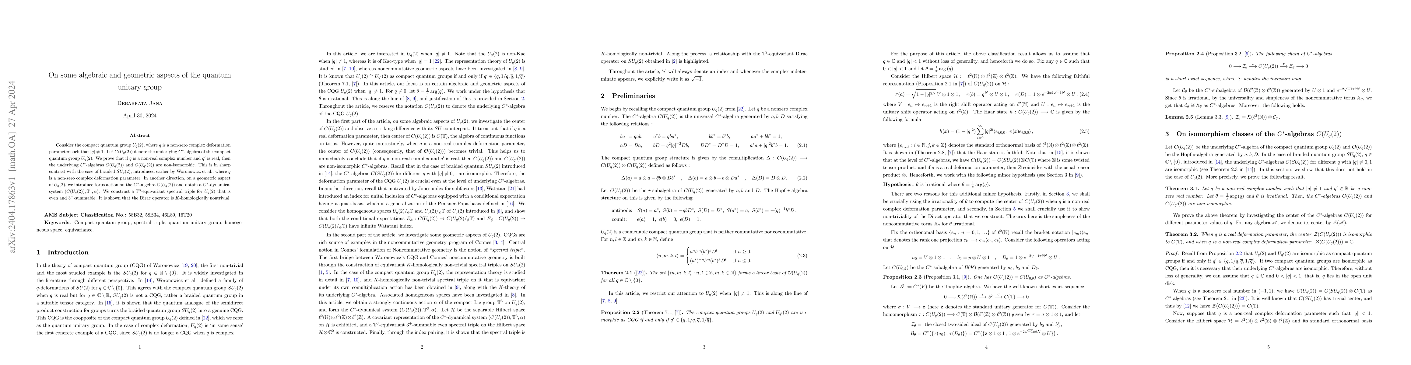 Thumbnail for On some algebraic and geometric aspects of the quantum unitary group