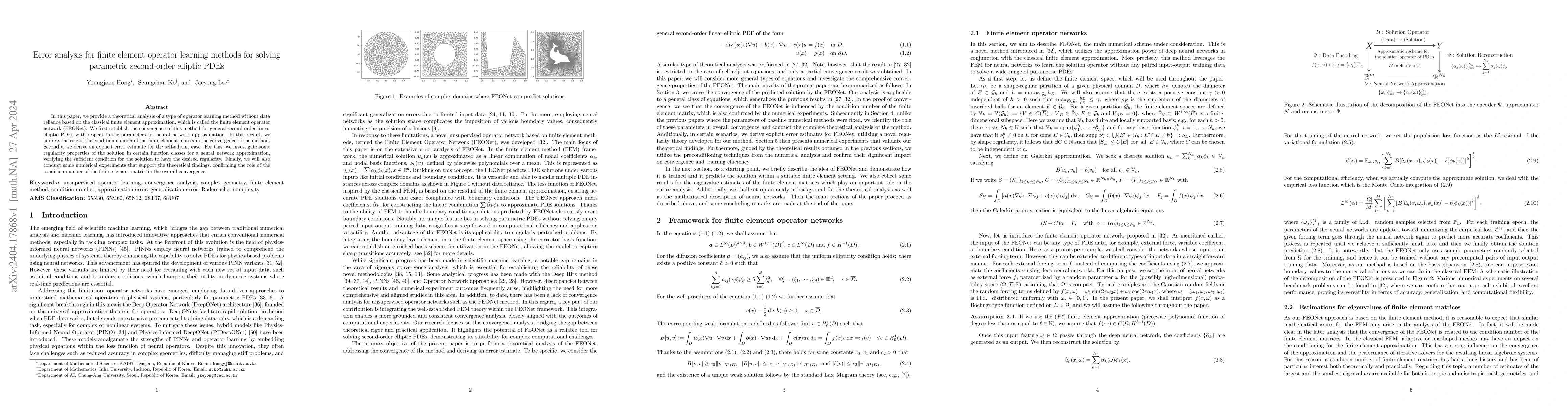 Thumbnail for Error analysis for finite element operator learning methods for solving
  parametric second-order elliptic PDEs