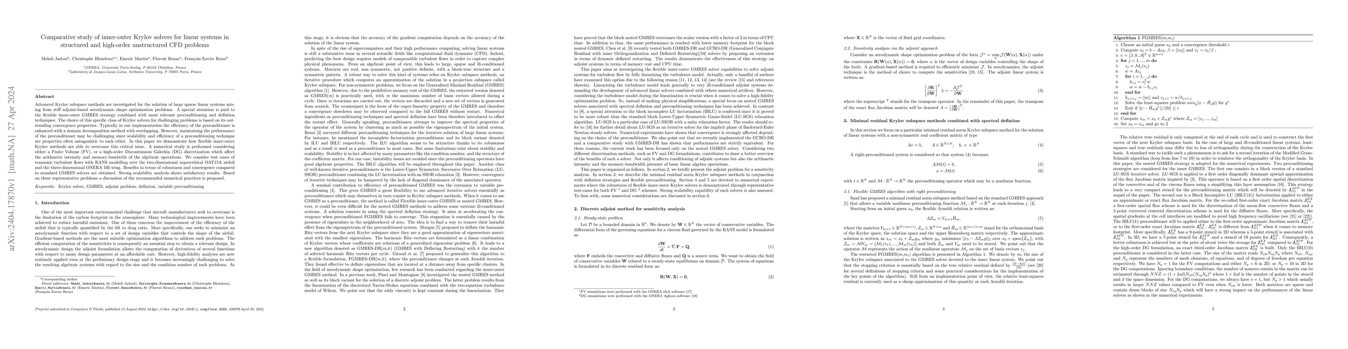Thumbnail for Comparative study of inner-outer Krylov solvers for linear systems in
  structured and high-order unstructured CFD problems