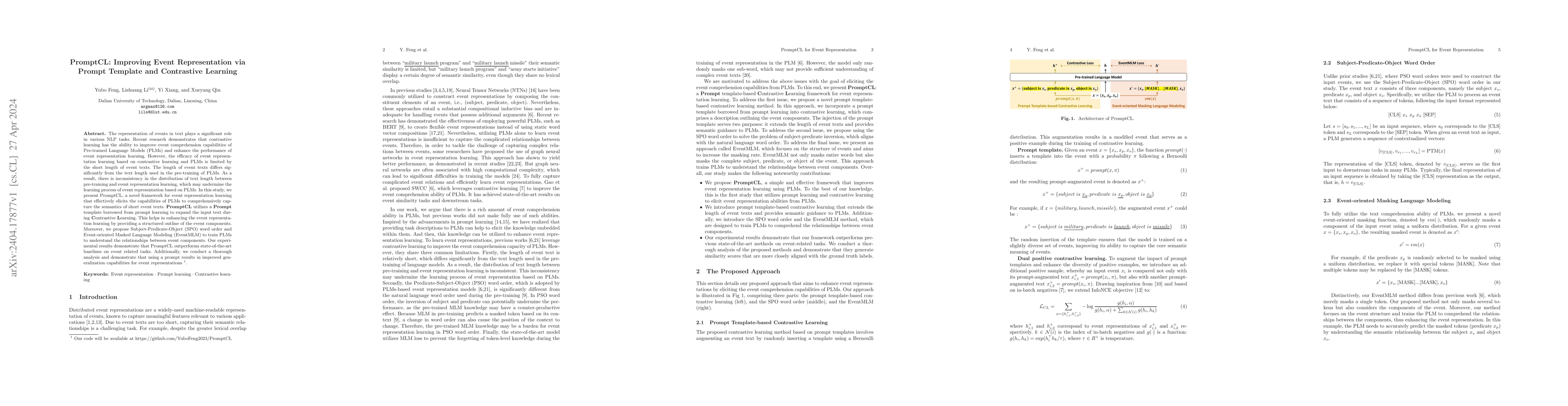 Thumbnail for PromptCL: Improving Event Representation via Prompt Template and
  Contrastive Learning