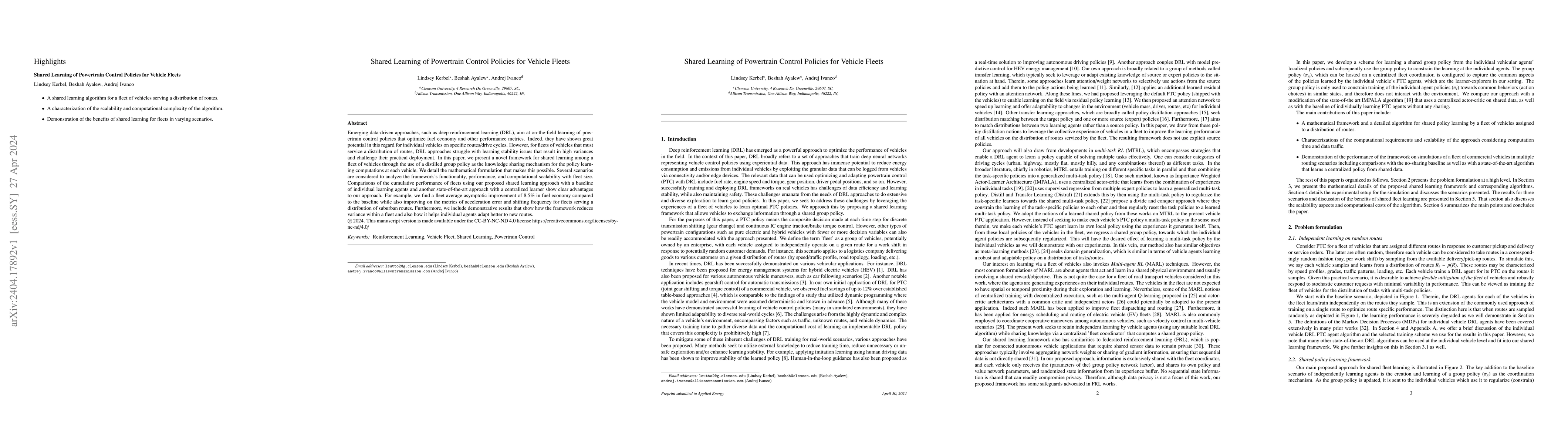 Thumbnail for Shared learning of powertrain control policies for vehicle fleets