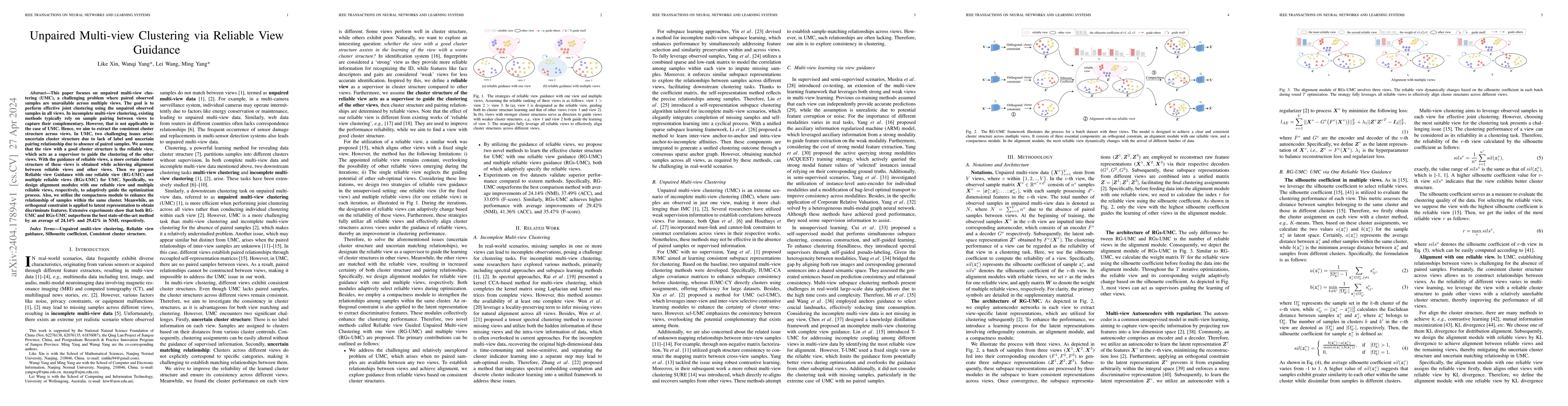Thumbnail for Unpaired Multi-view Clustering via Reliable View Guidance