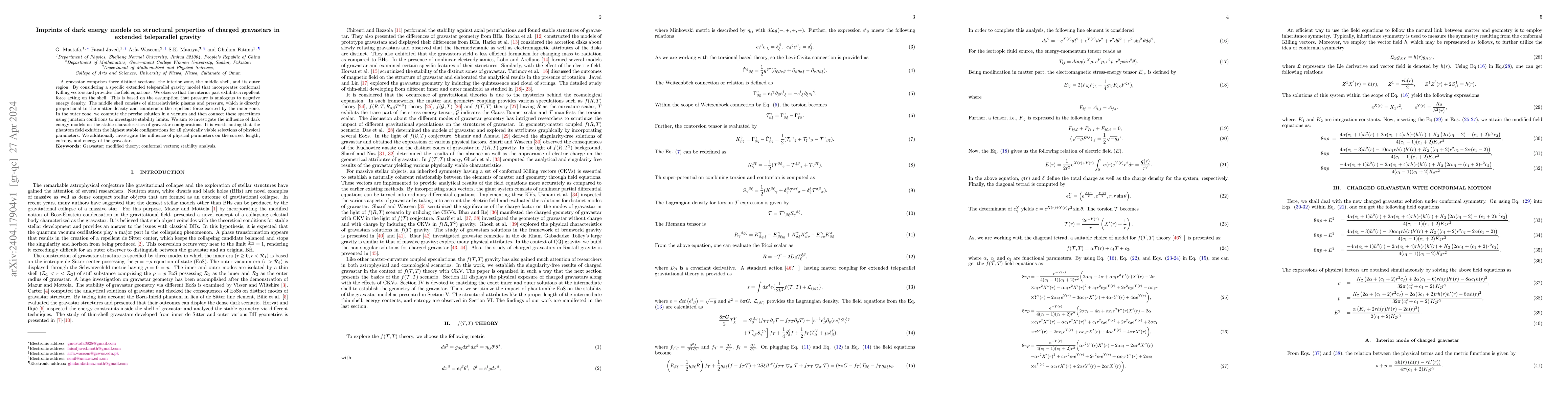 Thumbnail for Imprints of dark energy models on structural properties of charged
  gravastars in extended teleparallel gravity