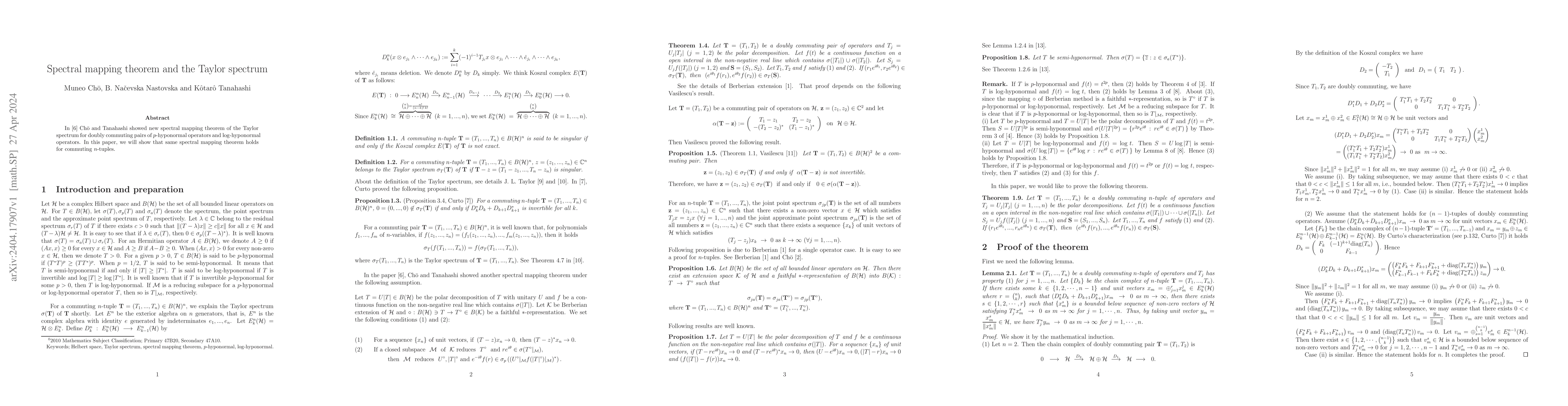 Thumbnail for Spectral mapping theorem and the Taylor spectrum