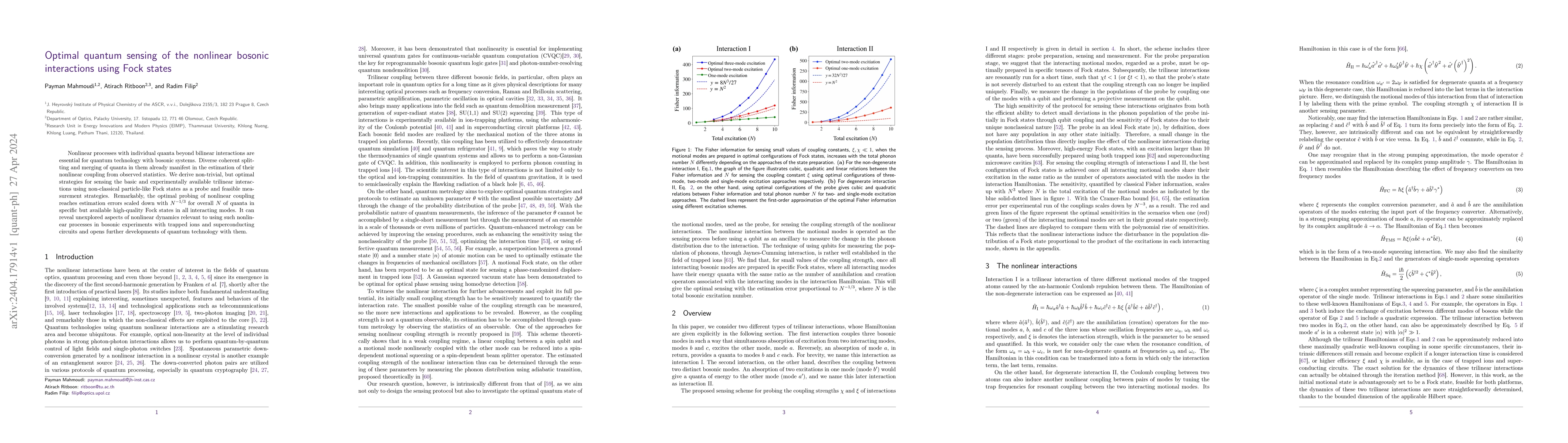Thumbnail for Optimal quantum sensing of the nonlinear bosonic interactions using Fock
  states