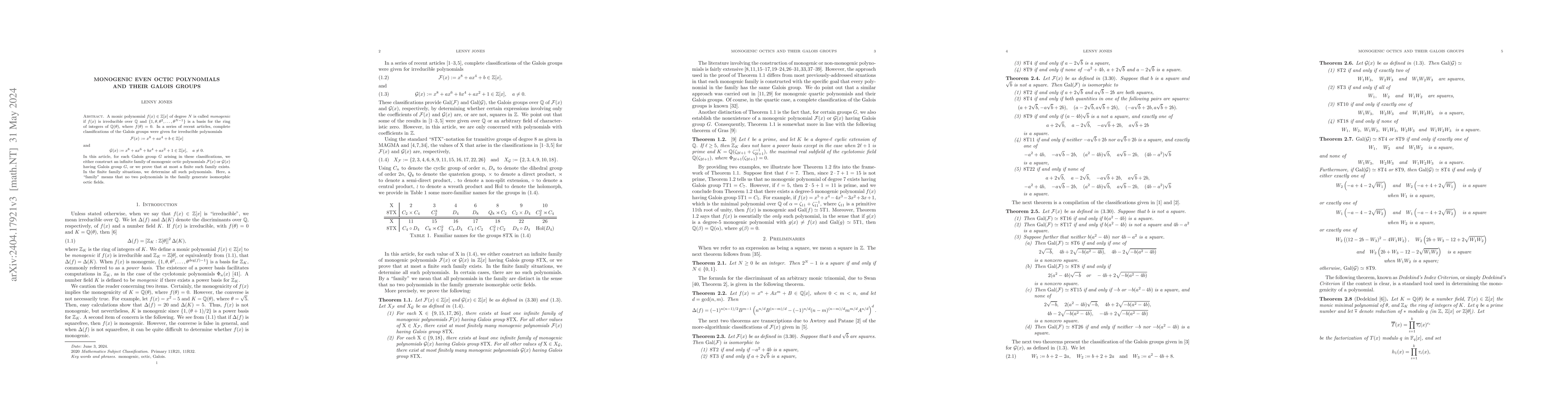 Thumbnail for Monogenic Even Octic Polynomials and Their Galois Groups