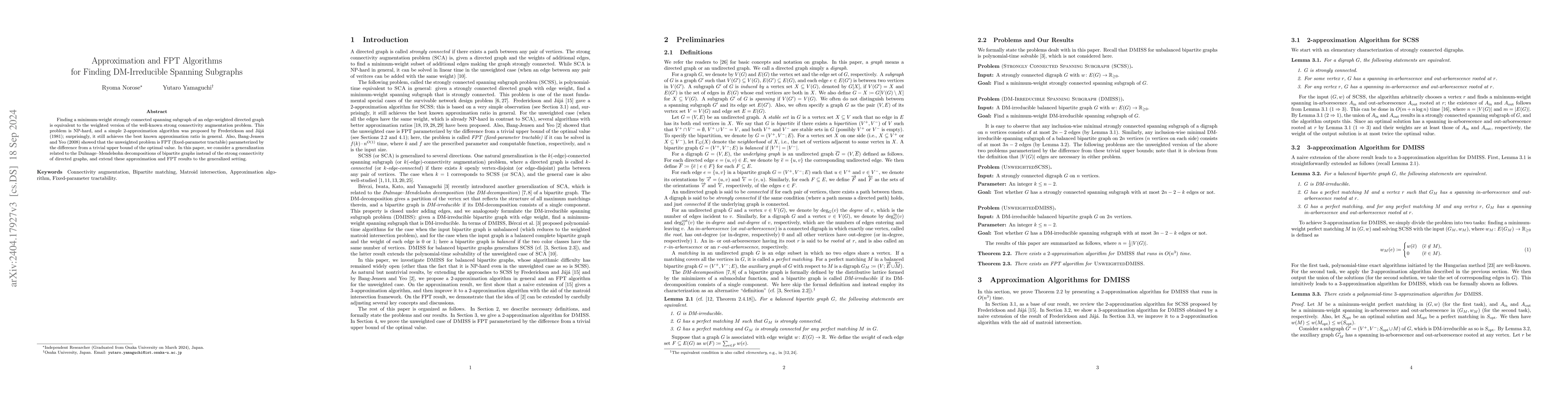 Thumbnail for Approximation and FPT Algorithms for Finding DM-Irreducible Spanning
  Subgraphs