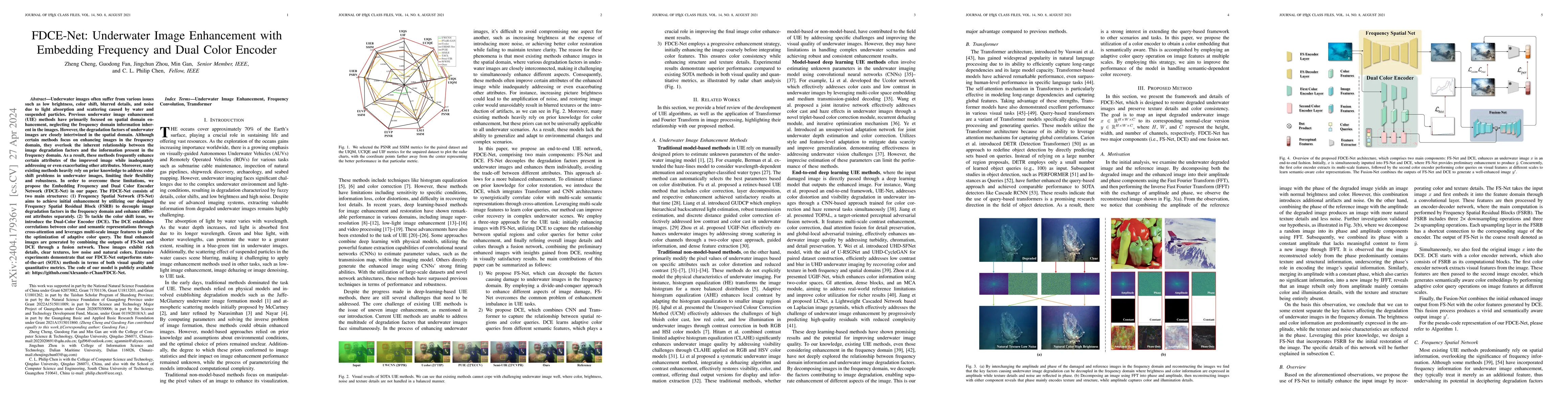 Thumbnail for FDCE-Net: Underwater Image Enhancement with Embedding Frequency and Dual
  Color Encoder
