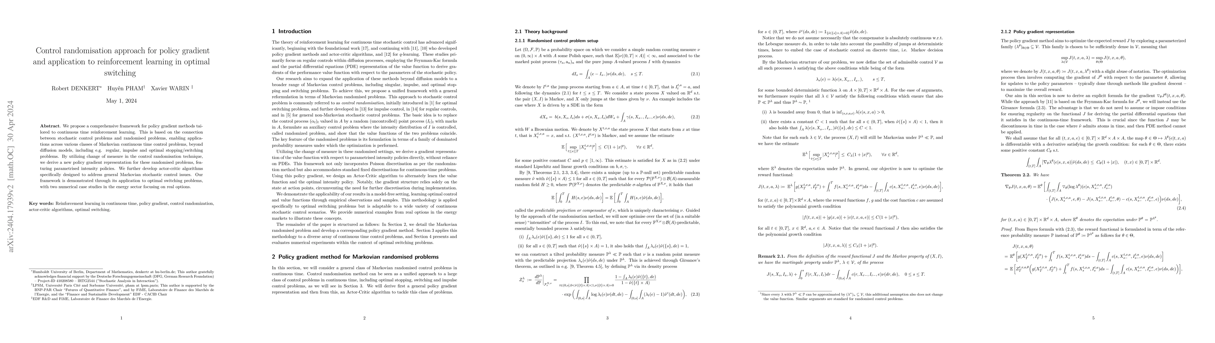 Thumbnail for Control randomisation approach for policy gradient and application to
  reinforcement learning in optimal switching