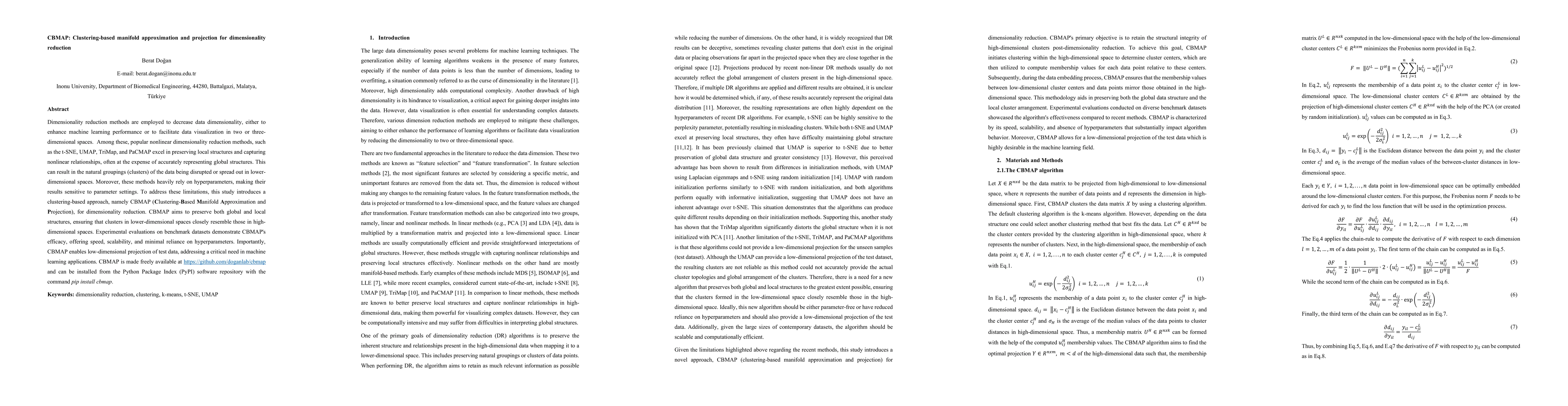 Thumbnail for CBMAP: Clustering-based manifold approximation and projection for
  dimensionality reduction