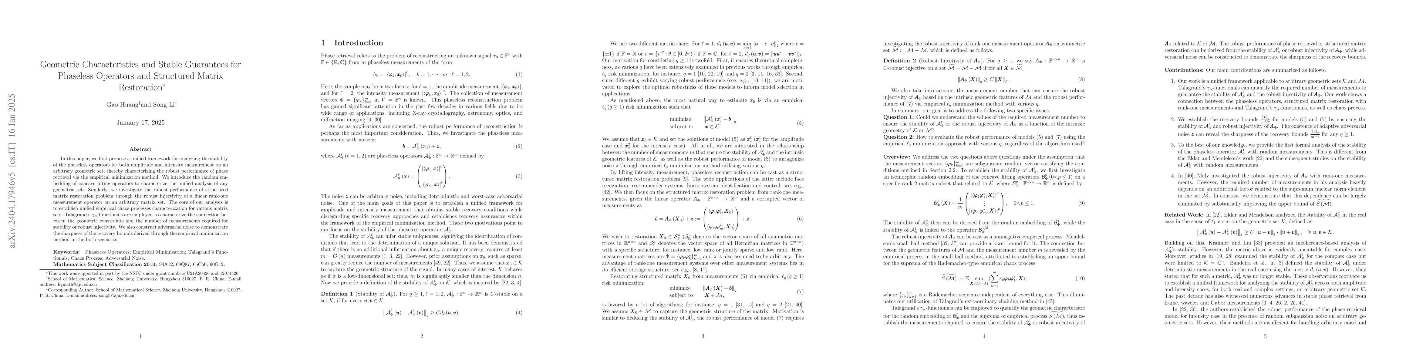 Thumbnail for Geometric Characteristics in Phaseless Operator and Structured Matrix
  Recovery
