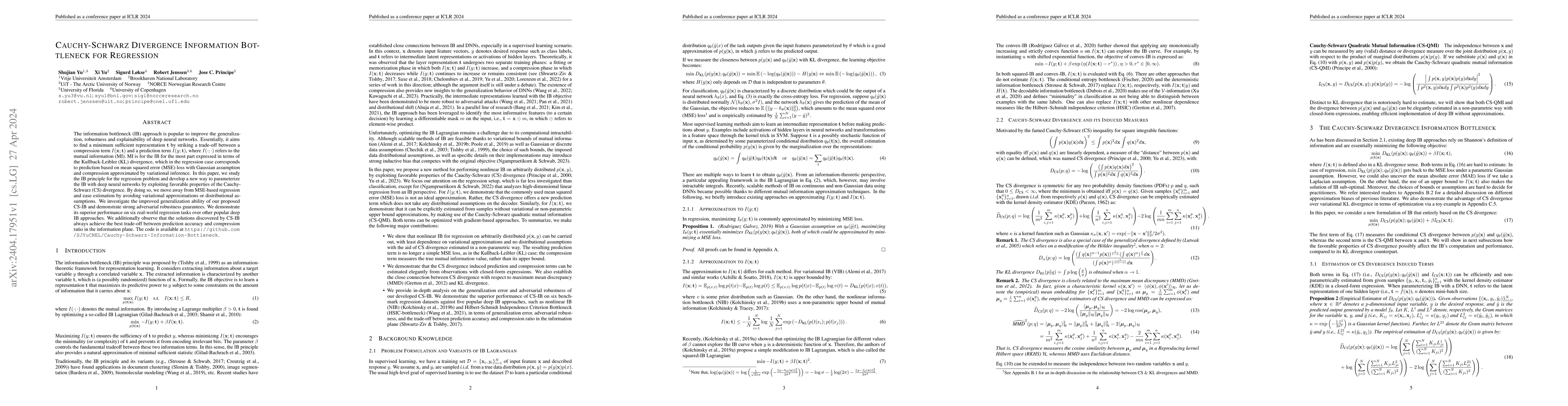 Thumbnail for Cauchy-Schwarz Divergence Information Bottleneck for Regression