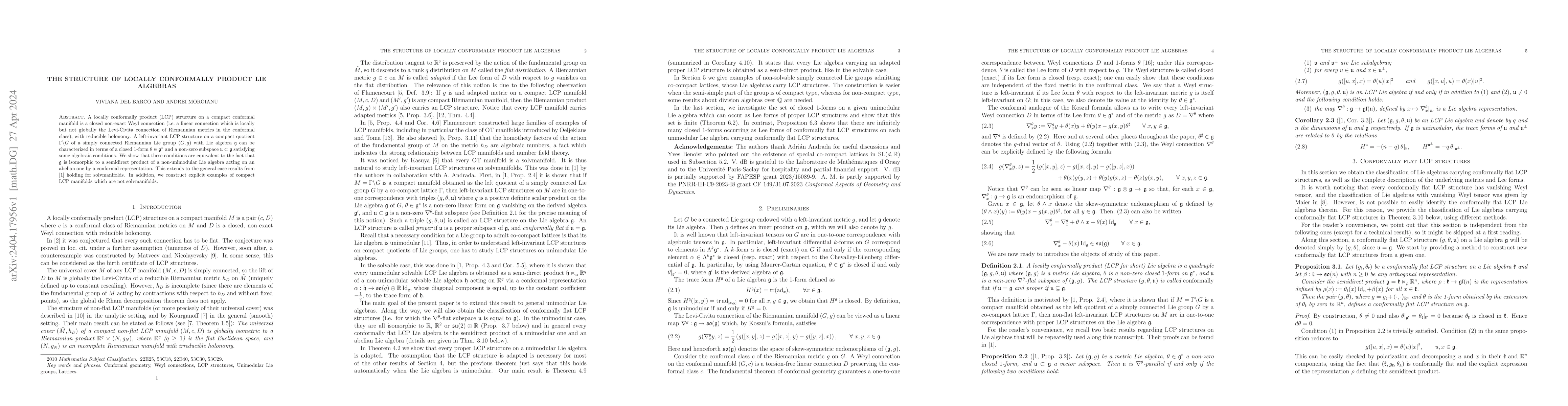 Thumbnail for The structure of locally conformally product Lie algebras